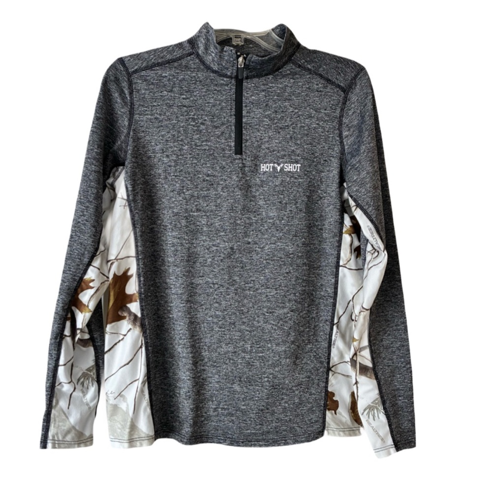 “Hot Shot” 1/4 Zip Top, Sz. M, Gray w/ Realtree Camo Inserts, Lightweight